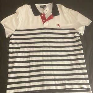 NWT Express Men's White and Black Striped Polo Shirt